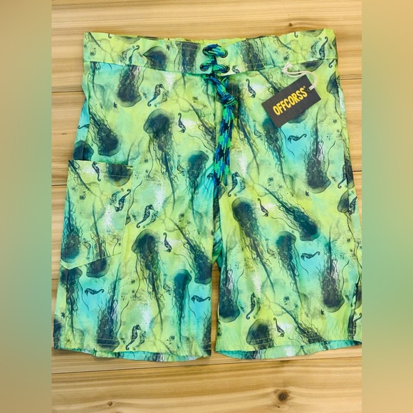 NEW OFFCORSS Boys Swim Trunks Size 10 Green Jellyfish and Seahorses NWT - Picture 2 of 14